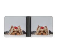 MHYRAC Coin Pocket, Yorkshire Terrier Leather Wallet, Bifold Credit Card Leather Slim Purse