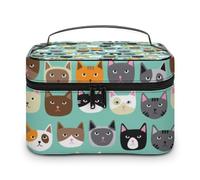 MHYRAC Cosmetic Bag, Cute Cat Faces Makeup Bag, Leather Travel Toiletry Bag for Women