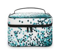 MHYRAC Cosmetic Bag, Glitter Blue Teal Makeup Bag, Leather Travel Toiletry Bag for Women
