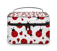 MHYRAC Cosmetic Bag, Ladybugs Pattern Infinite Speckled Makeup Bag, Leather Travel Toiletry Bag for Women