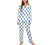 MHYRAC Ladies Nightwear, Evil Eyes Pajama Set, Button Down Sleepwear Long Sleeve Shirt with Pants