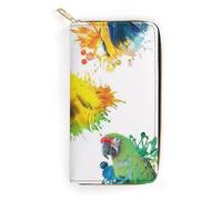 MHYRAC Leather Wallet, 3D Watercolor Parrot, Small Size and Large Capacity, Easy to Carry