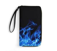 MHYRAC Leather Wallet, Blue Burning Flame, with Rope, Small Size and Large Capacity, Easy to Carry