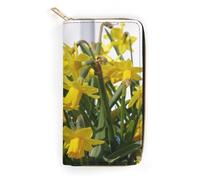 MHYRAC Leather Wallet, Bouquet of Daffodils, Small Size and Large Capacity, Easy to Carry
