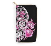 MHYRAC Leather Wallet, Pink Sugar Skull, Small Size and Large Capacity, Easy to Carry