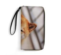 MHYRAC Leather Wallet, Smile Shiba Inu, with Rope, Small Size and Large Capacity, Easy to Carry