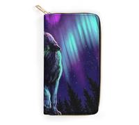 MHYRAC Leather Wallet, Wolves Howl in The Northern Lights, Small Size and Large Capacity, Easy to Carry