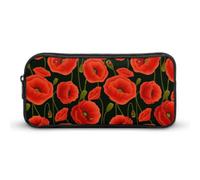 MHYRAC Pencil Case, Red Poppy FlowerStationery Bag, Business Travel Bag Or Small Tool Box, Girls Makeup Bag