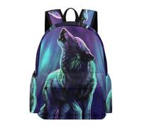 MHYRAC Rucksack, Wolves Howl in The Northern Lights Backpack, Casual Daypack for Outdoors,Sport,Travel