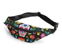MHYRAC Waist Bag, Mexican Sugar Skulls Bumbag, Adjustable Fanny Pack for Running Walking Hiking