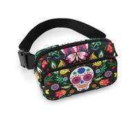 MHYRAC Waist Bag, Mexican Sugar Skulls Bumbag, Adjustable Fanny Pack for Running Walking Hiking
