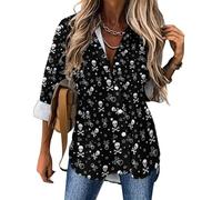 MHYRAC Womens Blouse, Skull and Crossbones Long Sleeve Shirt, Button Down Shirt for Work Party