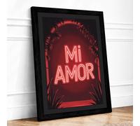 Mi Amor Neon Modern Framed Wall Art Print A2 (59.4×42cm) Black, Wall Decor for Living Room, Bedroom, Office & Home, Ready to Hang, Art Gift