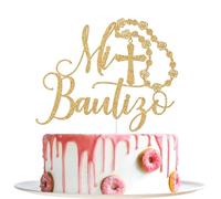 Mi Bautizo Cake Topper, Spanish Baptism Cake Decorations, First Communion Party Decor, Bless This Child, Religious Christening Baptism Baby Shower 1st Birthday Party Decorations Gold Glitter