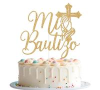 Mi Bautizo Cake Topper, Spanish Baptism Cake Decorations, First Holy Communion, God Bless, Spanish Religious Baptism Christening Baby Shower Birthday Party Decorations Gold Glitter