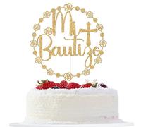 Mi Bautizo Cake Topper, Spanish Baptism Decorations, God Bless, First Holy Communion, Religious Christening Baptism Baby Shower 1st Birthday Party Decorations Gold Glitter