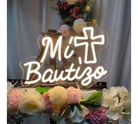 Mi Bautizo Neon Signs for Wall Decor, 14.2 * 10 Inches My Baptism Led Light Sign Perfect for Children's Birthday Party, Bedroom, Home, Room, Garden, Pub Bar, Easter, INSNEnN
