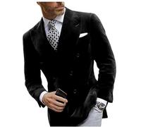 Mi Bo Tong Mens Velvet Blazer Jacket Double Breasted Notch Lapel Dinner Suit Jacket Prom Party Coat, Black, 40