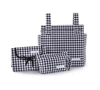 Mi Bollito Vichy Essential Pack for Baby: Pocket Bag for Pram, Portable Waterproof Baby Changing Mat + Vichy Toiletry Bag + Made in Spain (Bag Pocket, Toiletry Bag and Changing Mat, Black)