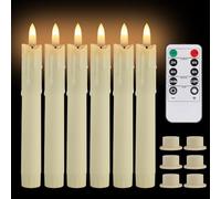 MI CASA Drip Wax Flameless Flickering Taper Candles with Remote Control, Timer, Dimmer, 3D Wick Light Ivory Window Candles Battery Operated Pack of 6, Christmas Home Wedding Decor (0.78 X 6.69 Inch)