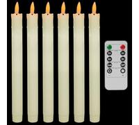 MI CASA Drip Wax Flameless Flickering Taper Candles with Remote Control, Timer, Dimmer, 3D Wick Light Ivory Window Candles Battery Operated Pack of 6, Christmas Home Wedding Decor (0.78 X 10.6 Inch)