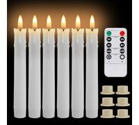 MI CASA Drip Wax Flameless Flickering Taper Candles with Remote Control, Timer, Dimmer, 3D Wick Light Window Candles Battery Operated Pack of 12, Christmas Home Wedding Decor (0.78 X 6.69 Inch)