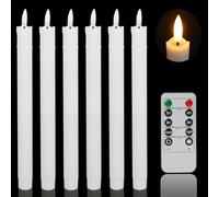 MI CASA Drip Wax Flameless Flickering Taper Candles with Remote Control, Timer, Dimmer, 3D Wick Light Window Candles Battery Operated Pack of 6, Christmas Home Wedding Decor (0.78 X 10.6 Inch)