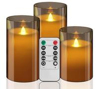 MI CASA Flameless Flickering LED Candles, 4" 5" 6" Set of 3 Battery Operated LED Grey Pillar Candles with Remote Control and Timer for Wedding Party Halloween Christmas Decoration
