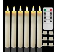 MI CASA Flameless Flickering Taper Candles with Remote Control, Timer, Dimmer, 3D Wick Light Window Led Candles Ivory Battery Operated Pack of 6, Christmas Home Wedding Decor (0.78 X 6.69 Inch)