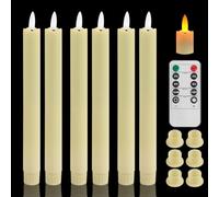 MI CASA Flameless Flickering Taper Candles with Remote Control, Timer, Dimmer, 3D Wick Light Window Led Candles Ivory Battery Operated Pack of 6, Christmas Home Wedding Decor (0.78 X 9.25 Inch)