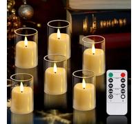 MI CASA LED Flameless Candles Pack of 6, Battery Operated Flickering LED Pillar Candle Clear Glass Effect with Remote Timer for Party Wedding Christmas Decoration