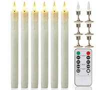 MI CASA LED Taper Candles Flickering with Remote Timer, Pack of 6 Battery Operated Drip Wax Ivory Flameless Taper Candles with 2 Replacable Flame Tips and 6 Candle Holder, Christmas Home Wedding Decor