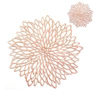 MI CASA Placemats and Coaster Set of 4, Rose Gold Round Table Placemats Dining Table Mats Heat Resistant Anti-slip and Washable Place Mats for Christmas, Wedding, Dinner Parties, Restaurant, Hotel