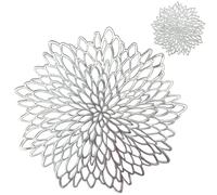 MI CASA Placemats and Coaster Set of 4, Silver Round Table Placemats Dining Table Mats Heat Resistant Anti-slip and Washable Place Mats for Christmas, Wedding, Dinner Parties, Restaurant, Hotel