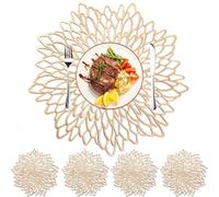 MI CASA Placemats and Coaster Set of 6, Gold Round Table Placemats Dining Table Mats Heat Resistant Anti-slip and Washable Place Mats for Christmas, Wedding, Dinner Parties, Restaurant, Hotel