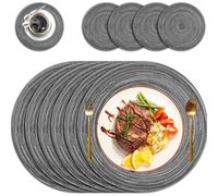 MI CASA Round Placemats and Coasters Set of 6, Braided Woven Place Place Mats Washable Heat Resistant Table Mats for Kitchen Dining Table Home Restaurant, Grey
