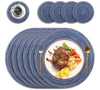 MI CASA Round Placemats and Coasters Set of 6, Braided Woven Place Place Mats Washable Heat Resistant Table Mats for Kitchen Dining Table Home Restaurant, Blue