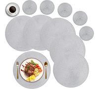 MI CASA Round Placemats and Coasters Set of 6, Round Braided Woven Place Mats Washable Heat Resistant Table Mats for Kitchen Dining Table Home Restaurant, Grey