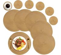 MI CASA Round Placemats and Coasters Set of 6, Round Braided Woven Place Mats Washable Heat Resistant Table Mats for Kitchen Dining Table Home Restaurant, Golden Brown