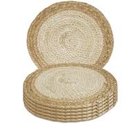 MI CASA Round Placemats Set of 6, 30cm Water Hyacinth Table Mats Woven Wicker Table Place Mats, Natural Handmade Wooden Seagrass Kitchen Dining Table Mats for Dining Table, Home, Wedding