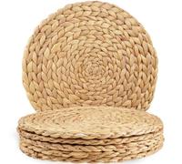 MI CASA Round Woven Placemats Set of 6, 30cm Natural Water Hyacinth Placemats, Woven Rattan Tablemats, Heat-Resistant Handmade Braided Straw Tablemats for Dining Table, Home, Wedding