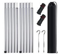 MI CASA Tent Tarp Poles Set of 2 with Pegs & Reflective Ropes, Universal Telescopic Adjustable Aluminium Camping Awning Poles Tent Accessories for Camping Tarp Awning Shelter Canopy Sunshade, Grey