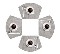 MI CASA Wedge Placemats Set of 4 for Round Tables PVC Place Mats Non-Slip Heat Resistant and Washable Table Mats for Kitchen and Dining Room, Grey