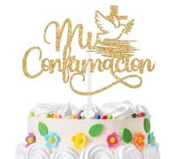 Mi Confirmacion Cake Topper, Spanish Baby’s 1st Communion Cake Decor, Mi Primera Comunion, Religious Christening Baptism Baby’s 1st Birthday Baby Shower Party Decorations Supplies Gold Glitter