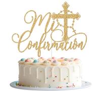 Mi Confirmacion Cake Topper, Spanish Baptism Decorations, First Communion, God Bless Cake Decor, Religious Wedding Baby Shower Birthday Party Decorations Gold Glitter