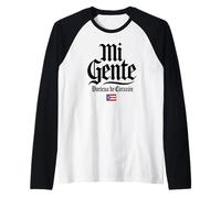 Mi Gente Boricua de Corazón Puerto Rico Flag Black Print Raglan Baseball Tee