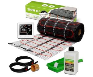 Mi-Heat Electric Underfloor Heating 200 W/m² 8.0 m² Set - Floor Heating Mat Balancing Compound - for Tiles, Vinyl, Parquet & Laminate - Includes Thermostat M2 WiFi White