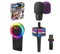 Mi-Mic Live Media Maker Kit, Toy Microphone for Kids with Ring Light, Handle, Windshields and Stickers, Vlogger and Reporter Set for Kids Aged 5+