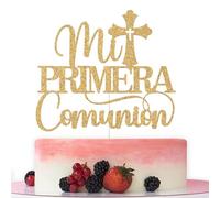 Mi Primera Comunion Cake Topper, First Communion Decorations, Spanish Baptism Cake Decorations, Religious Wedding Christening Baptism Baby Shower 1st Birthday Party Decorations Gold Glitter