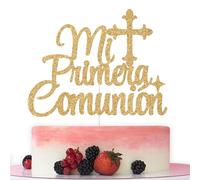 Mi Primera Comunión Cake Topper - First Holy Communion Cake Decor, God Bless This Child, Baby Shower, Wedding Baptism Christening Party Decorations Gold Glitter
